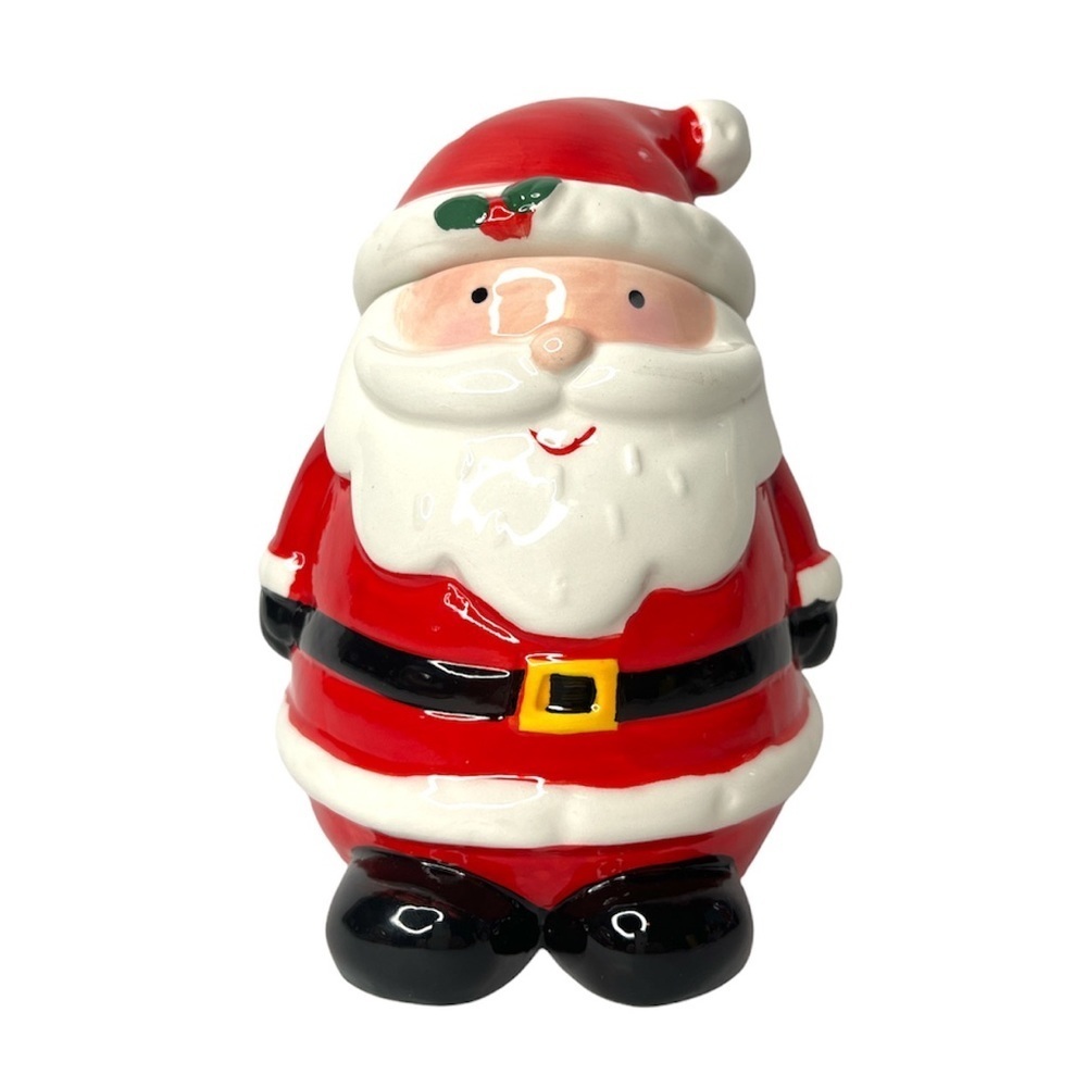 Santa Stoneware Hand-Painted Candy Jar NWT Christmas Jar with Lid Trendy‎ Decor